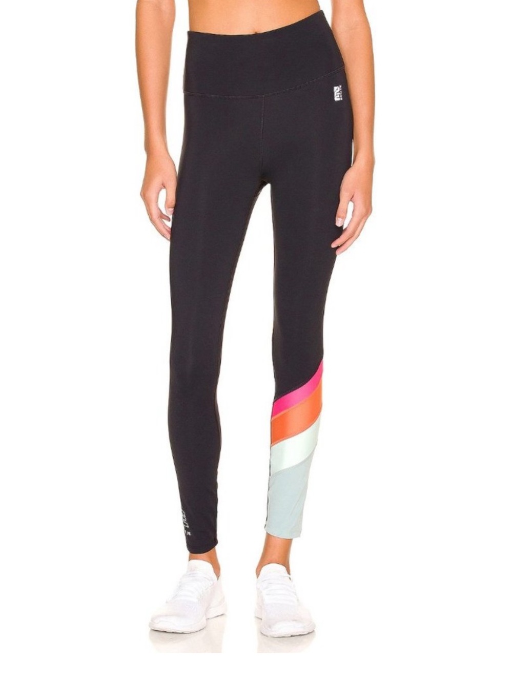 P.E Nation Check Mark High-Waist Leggings with Pink, Orange & Cream Colorblock